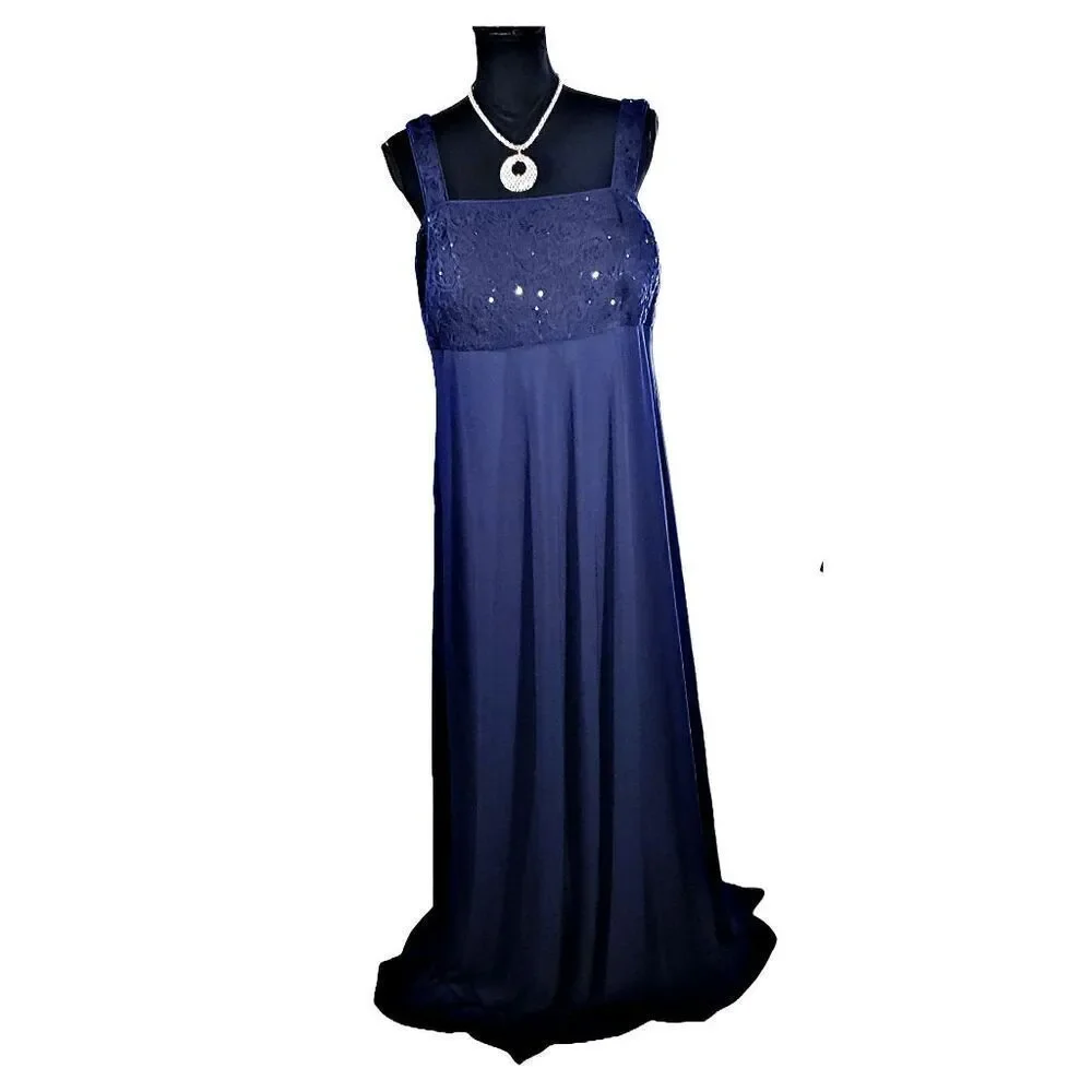RM Richards Royal Blue Sequin Bodice Sleeveless Long Lined Formal Dress Size 14W - Picture 2 of 9